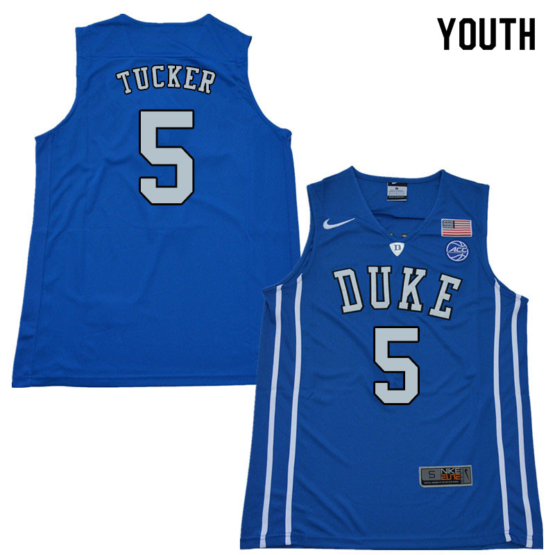 2018 Youth #5 Jordan Tucker Duke Blue Devils College Basketball Jerseys Sale-Blue